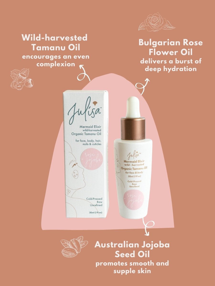 Mermaid Elixir Organic Skin Oil ‘Glass Skin’ Hydrating Blend | Rose Jojoba Tamanu 30ml